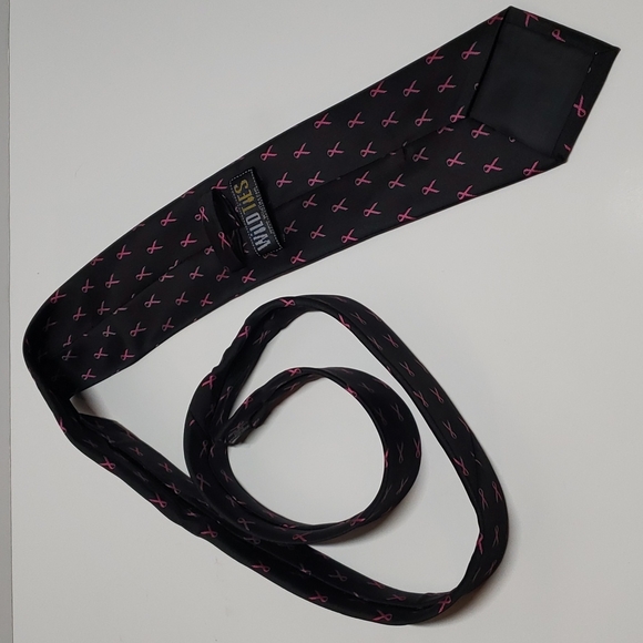 Wild Ties Pink Ribbon Breast Cancer Awareness Tie Black Pink Men OS - Picture 12 of 12